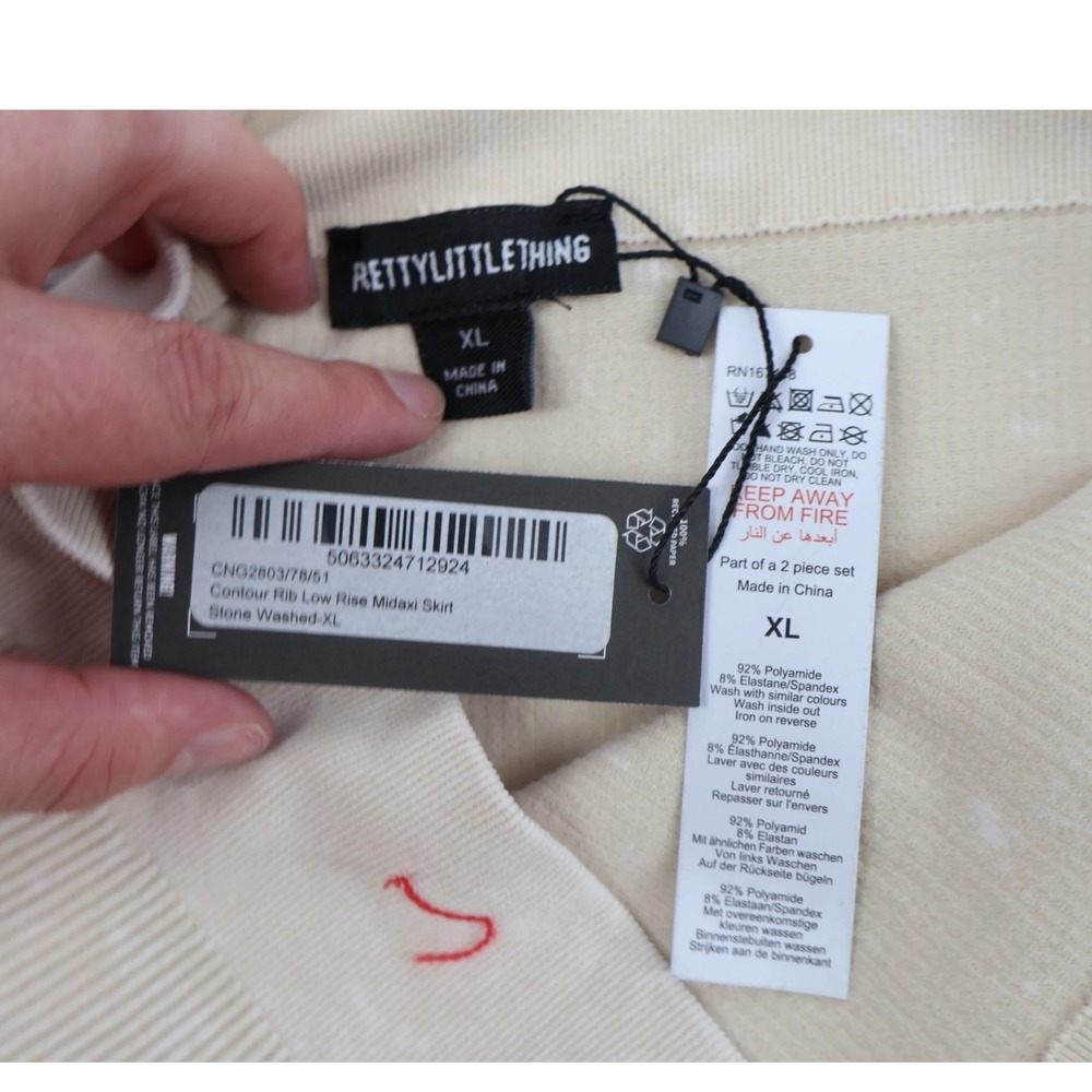 PrettyLittleThing Contour Rib Low Rise Midaxi Skirt Stone Wash XL NWT Stretch - Picture 4 of 4